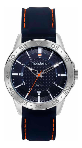 Relogio Mondaine Masculino Prateado Pulseira Borracha Azul