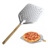 Pala Pizza Perforada 39cm Aluminio Y Mango De Madera E