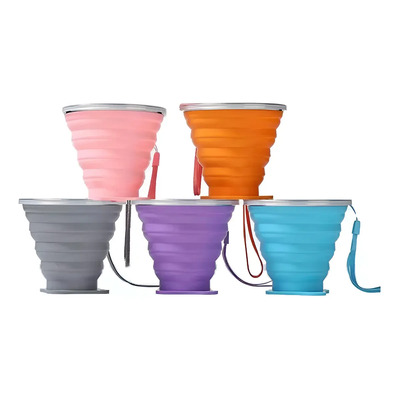 10pz Vasos De Silicona Plegable Con Tapa Portátil 270ml Color Café \u002F Gris \u002F Lila \u002F Naranja \u002F Celeste | Envío gratis