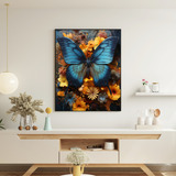 Quadro Decorativo Grande C/ Moldura 90x60 Borboleta Azul 03