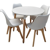 Juego De Comedor Mesa Redonda Eames 90cm + 4 Sillas Tulip