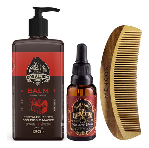 Kit Óleo + Balm + Pente Barba Negra Don Alcides