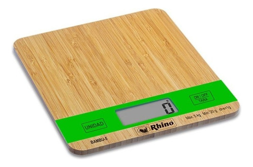 Báscula Rhino 5kg/1gr Gr/ml/lb/oz Plato Bambú No Bpa Sanke Capacidad Máxima 5 Kg Color Cafe