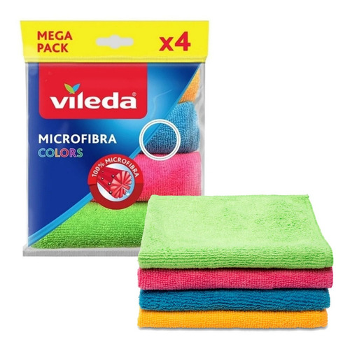 Paño Microfibra Multiuso Vileda Pack 4un De Colores