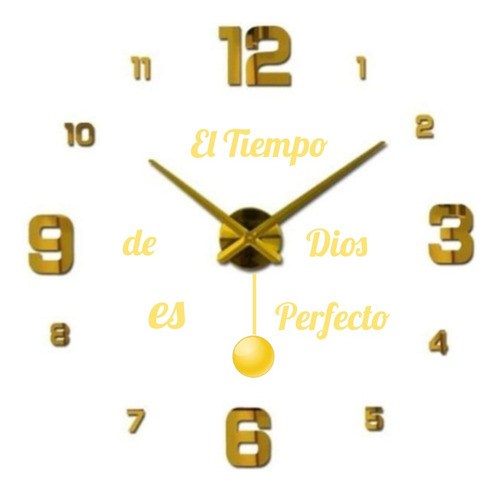 Reloj De Pared 3d 100x100cm Con Péndulo + Frase En Vinilo 