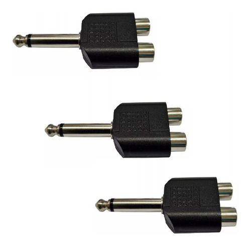 3 Piezas De Adaptador 2 Jack Rca A Plug 6.3 Mm Mono