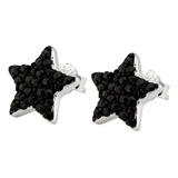 Aros Estrellas Plata 925 Con Piedras Cubic Negras
