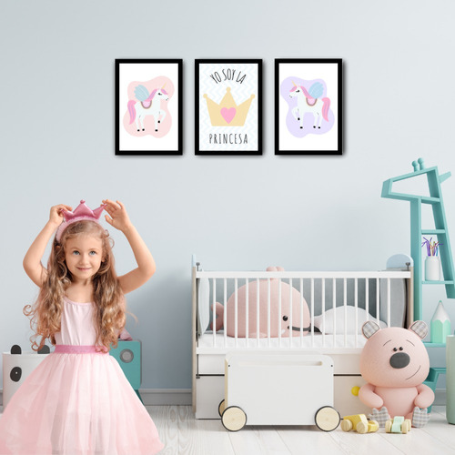 Cuadro Decoración Infantil Princesa Unicornio Corona Niña 