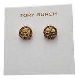 Aretes Tory Burch Logo Redondo Dorado Con Cristales Rosa