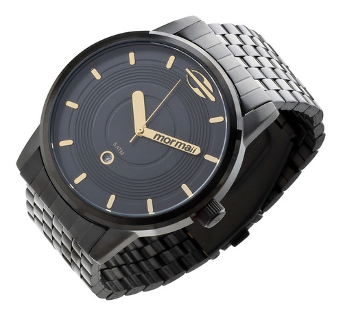 Relógio Masculino Mormaii Maui Preto Dourado Aço Metal Mo2115aa/4p Original C/ Estojo