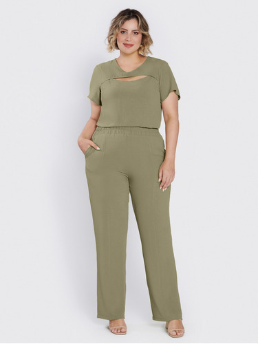 Conjunto Plus Size Para Festa Calça Pantalona E Cropped