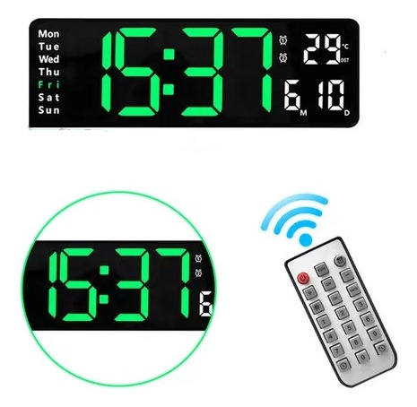 Relógio De Parede Digital, Controle Remoto, Data De Temperat
