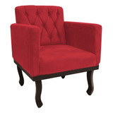 Poltrona Cadeira Classic Suede Vermelho Luis Xv Capitonê Promocional Recepção Sala De Estar Quarto Luxo - Am Decor