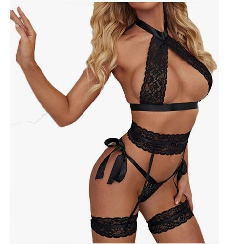 1 Panty Cintas Amarrar Mujer Bralette Encaje Lenceria Para