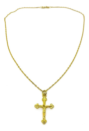 Cadena Y Cruz Cristo Oro 18k Crucifijo 40 Cm