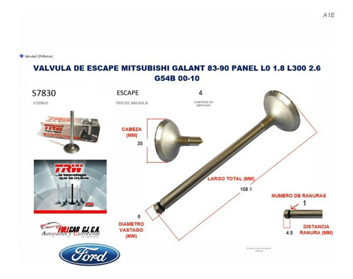 Valvula De Escape Mitsubishi Galant 83-90 Panel L0 1.8 16v L Foto 2