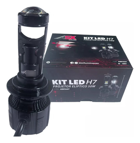 Kit Ultra Led Mini Projetor Elíptico H7 Asx 50w 7500 Lumens