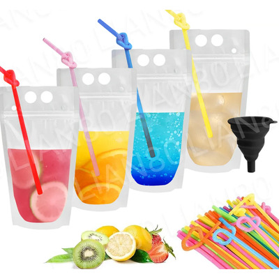 150 Bolsas Y Pajitas De Bebida Reutilizables Translúcidas