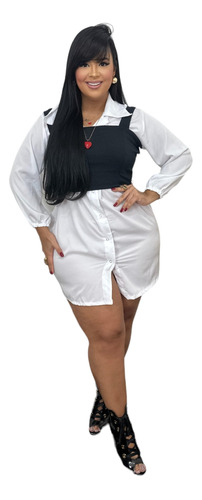 Vestido Plus Size Chemise Camisão Branco E Cropped Preto 