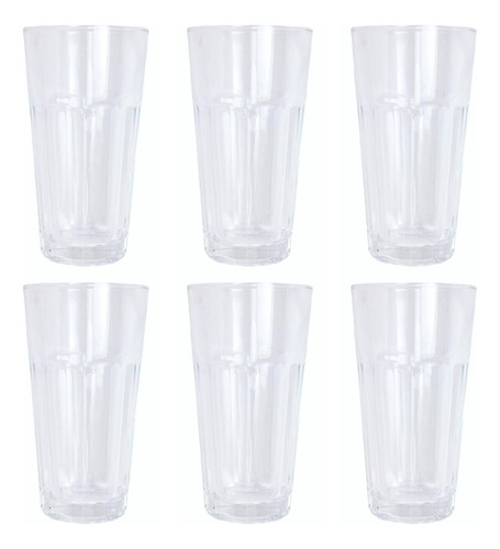 Copos 6 Unid 372ml Glass Vidro Grosso Resistente Suco Água