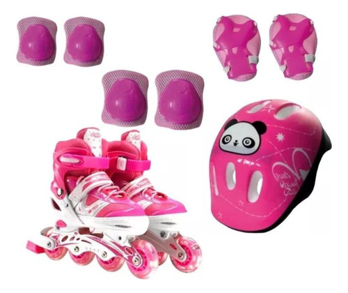 Patins Zippy Infantil Menina Rosa Led Barato Kit De Proteção