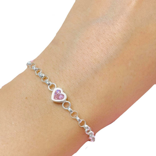 Pulsera Rolo 4mm Con Dije Corazon Plata 925 19cm Ps 195