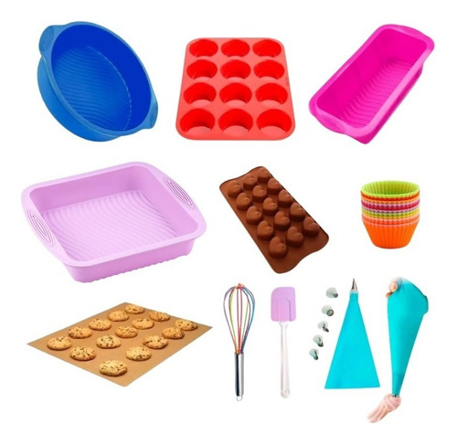 Set Reposteria Moldes Silicona Muffins Budinera Apto Horno