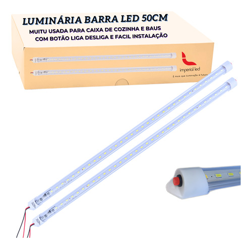 2 Luminária Barra Led Bi-volt 12v 24v Asx 50cm Cama Caminhão