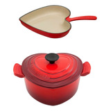 Kit Le Creuset Coração Panela 20cm E Skillet 26cm Vermelho