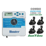 Combo Riego Hunter Programador Xcore 4 Zonas + 4 Ev 100hv