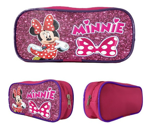 Estojo Escolar Infantil 1 Zp Pink Minnie Brilhos