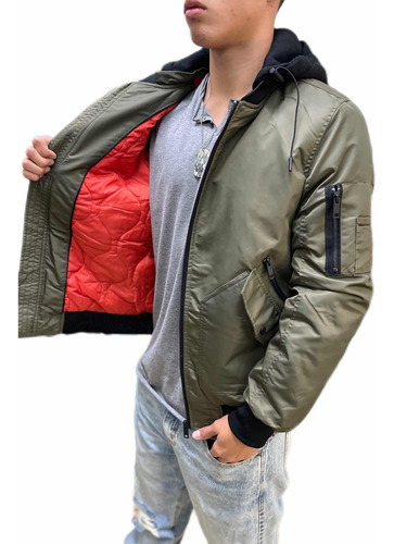 Campera Aviadora Bomber Verde Negra Hombre The Big Shop