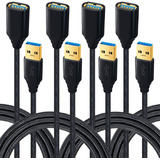 4 Cables De Extension Usb 3.0 Macho A Hembra | Negro / 1,8m