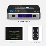 Hub Hdmi 4k 4x1 Portas Switch Seletor  Controle Remoto Audio