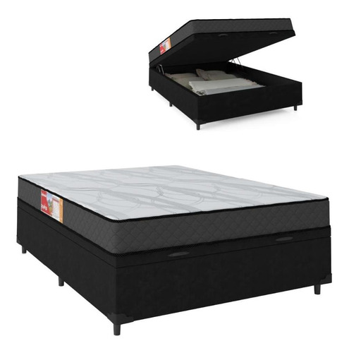 Cama Box Baú Casal Colchão D33 Esplanada 138cm Branco/preto