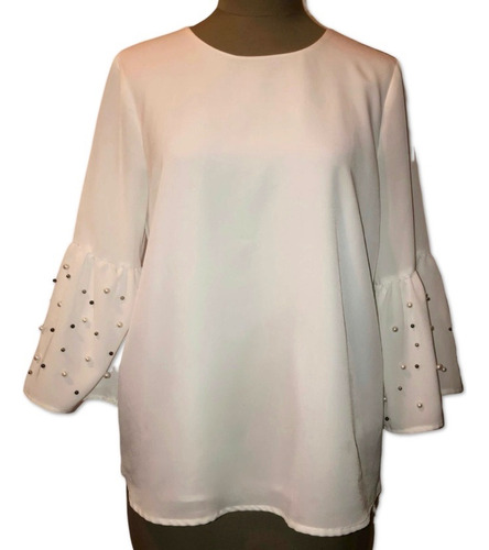 Blusa Calvin Klein Blanca .mangas Con Perlas