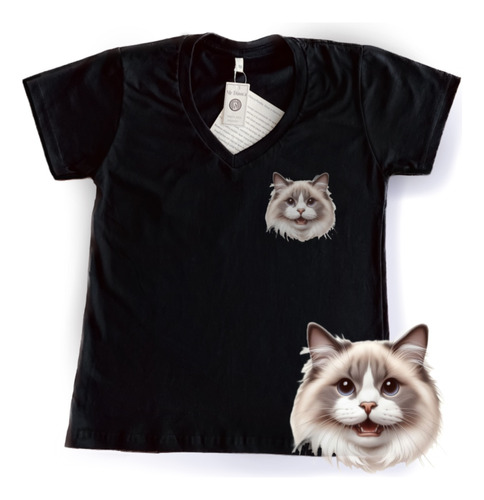 Camiseta Minimalista Baby Look, Gato Ragdoll Feminina Pet