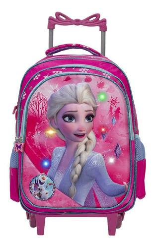 Mochila Infantil Menina Frozen Elsa 3d Led Com Rodinhas
