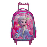Mochila Infantil Menina Frozen Elsa 3d Led Com Rodinhas