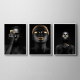 Quadros Decorativos Mulheres Negras Dourado Com Vidro 40x60