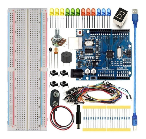 Kit Uno R3 Iniciante 90pcs + Protoboard Para Arduino