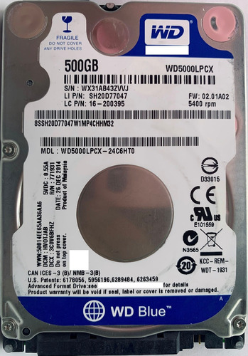 Wd Wd5000lpcx-24c6ht0 500gb Sata - 04947 Recuperodatos