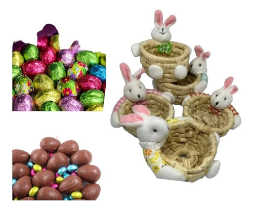 Huevos De Pascua 96 + 12 Cestas De Mimbre Conejo