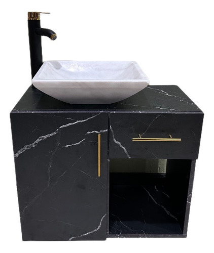 Gabinete Para Baño Negro Carrara Con Ovalin De Marmol