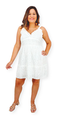 Vestido Curto Alça Branco Indiano De Lese - Cod. 216