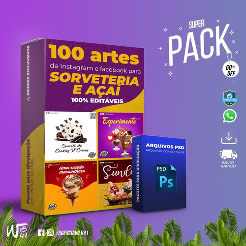 Post Para Redes Sociais De Sorveteria E Açaí - Photoshop