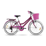 Bicicleta Infantil Aurora Juveniles Ona R24 6v Frenos V-brakes Cambio Shimano Tourney Tz500 Color Fucsia Con Pie De Apoyo  