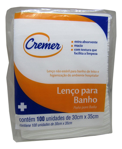 Lenço Toalha Banho Leito 30x35cm 100 Un Cremer Kit 2 Pacotes