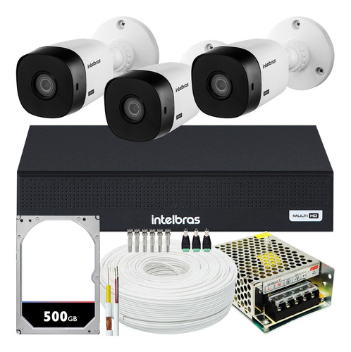 Kit Cftv Intelbras 3 Câmeras Vhl 1220 Full 1080p Mhdx 3004-c