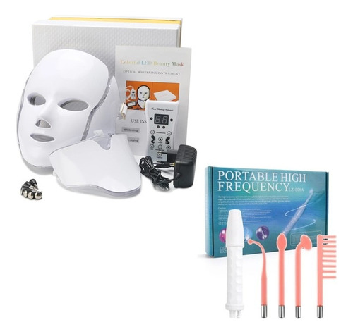 Combo Mascara Led Con Cuello + Alta Frecuencia 4 Electrodos